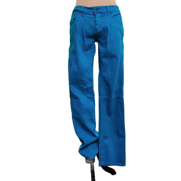Forever 21 Women Jeans Straight Cut Y2K Statement Denim Retro Bright Blue Sz 30 - Picture 1 of 8